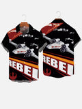 Sci-Fi Rebel Space Fleet And Flashing Stars In Black Outer Space Printing Short Sleeve Shirt