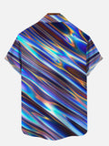 Psychedelic Style Abstract Colorful Striped Laser Pattern Printing Breast Pocket Short Sleeve Shirt