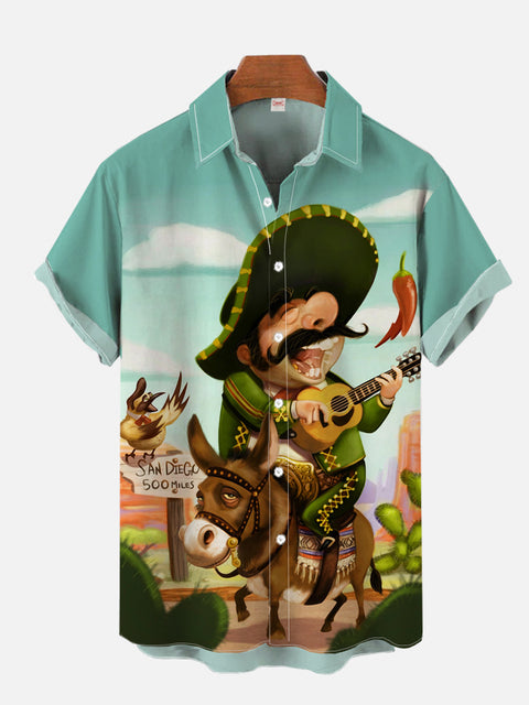 Cinco De Mayo Mexico Celebrates Guitar Singer And Donkey Printing Short Sleeve Shirt