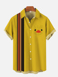 Yellow Striped Duckling Printing Cartoon Costume Breast Pocket Short Sleeve Shirt