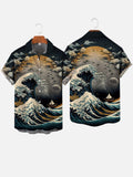 Ukiyo-E Seabirds With Ocean Waves Personalized Printing Short Sleeve Shirt