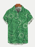 Green Underwater World Burger Money Dollar Bills Printing Breast Pocket Short Sleeve Shirt