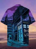 Eye-Catching Fantasy Purple Starry Sky Broken Building And Time Travel Box Printing Cuban Collar Hawaiian Short Sleeve Shirt