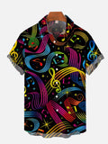 Rainbow Colorful Music Elements Notes And Sheet Music Printing Breast Pocket Short Sleeve Shirt