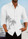 White Abstract Minimalistic Line Palm Tree Printing Long Sleeve Shirt