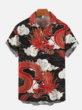 Ukiyo-e Cloud Sea Red Chinese Dragon Printing Short Sleeve Shirt