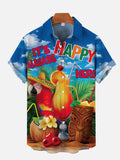 Hawaii It's Always Happy Here Paradise Parrot, Tiki And Cocktails Printing Short Sleeve Shirt