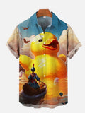Giant Paradise Rubber Duck And Boat Printing Short Sleeve Shirt