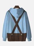 Classic Blue Plaid And Overalls Dress Up Costume Oktoberfest Hooded Sweatshirt