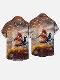Haystacks And Farm Kung Fu Chicken Printing Short Sleeve Shirt