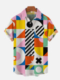 Abstract Mid Century Modern Style Colorful Geometric Color Blocks Printing Breast Pocket Short Sleeve Shirt