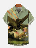 Retro Poster Space War Space Fighter Flying Printing Short Sleeve Shirt