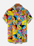 Colorful Geometric Pattern Design And Cartoon Element Eye Monsters Personality Printing Breast Pocket Short Sleeve Shirt