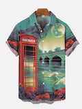 Mysterious Oriental Bridge With Swans And Time Travel Box Printing Short Sleeve Shirt