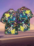Eye-Catching Mardi Gras Shiny Brightly Colored Beads And Masks Printing Cuban Collar Hawaiian Short Sleeve Shirt
