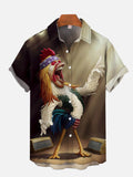 Rooster Singer On Stage Printing Short Sleeve Shirt