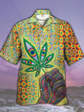 Eye-Catching Psychedelic Vaporwave Art Eye Leaves And Veins Hand Printing Cuban Collar Hawaiian Short Sleeve Shirt