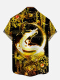 Mysterious Oriental Black And Gold Luxurious Dragon Totem Printing Short Sleeve Shirt