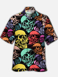 Eye-Catching Skull Art Psychedelic Colorful Skulls Printing Cuban Collar Hawaiian Short Sleeve Shirt