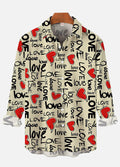 Valentine's Day Doodle Love And Red Hearts Printing Long Sleeve Shirt