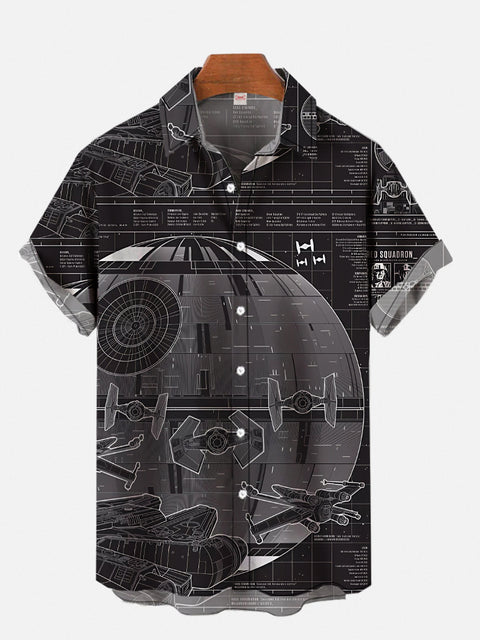 Gray Mysterious Space Planet Printing Short Sleeve Shirt