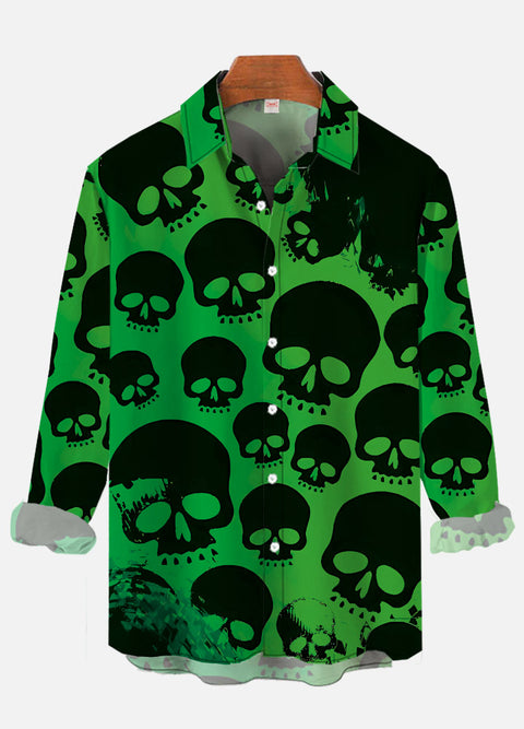 Green And Black Skulls Printing Long Sleeve Shirt