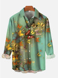 Fashion Cyan Dancing Butterflies Printing Long Sleeve Shirt