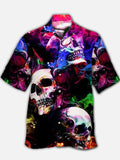 Eye-Catching Neon Smoke Colorful Demon Skulls Printing Cuban Collar Hawaiian Short Sleeve Shirt