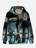 Sci-Fi Ancient Armed Walker And Armed Robot Printing Hooded Sweatshirt