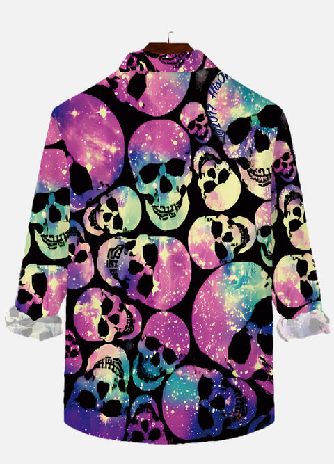 Funny Psychedelic Flash Horror Skulls Printing Long Sleeve Shirt