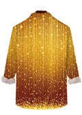 Retro Disco Gradient Gold Glitter And Star Printing Breast Pocket Long Sleeve Shirt