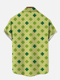 Happy St Patrick's Day Clover Pattern Classic Check Printing Short Sleeve Shirt