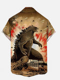 Ukiyo-E Monster Art Evil Godzilla And Ruined Town Printing Short Sleeve Shirt