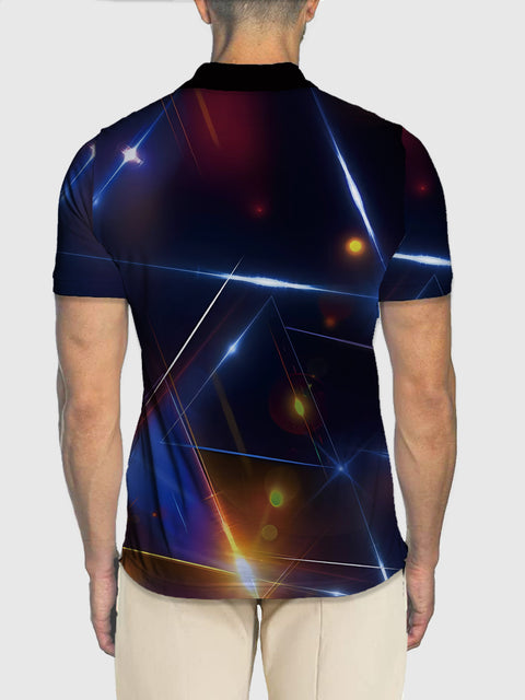 Colorful Neon Light Lines Triangle Light Spots Printing Short Sleeve Polo