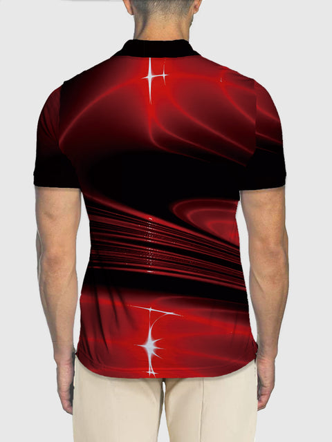 Cool 2D Light Pattern With Red Lines Printing Short Sleeve Polo