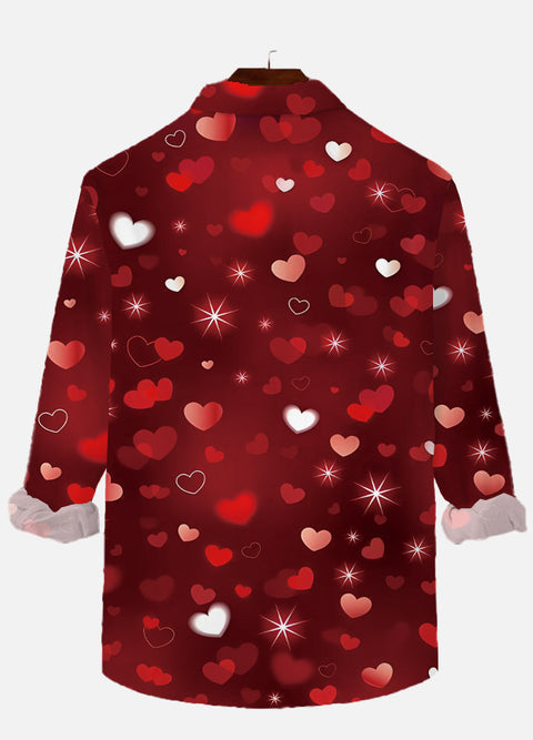 Valentine's Day Red White Hearts Printing Long Sleeve Shirt