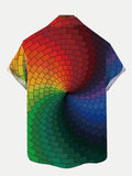 Optical Illusion Fantastic Colorful Glare Rainbow Color Pattern Printing Short Sleeve Shirt