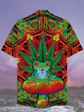Eye-Catching Psychedelic Magic Mushrooms And Frogs Printing Cuban Collar Hawaiian Short Sleeve Shirt