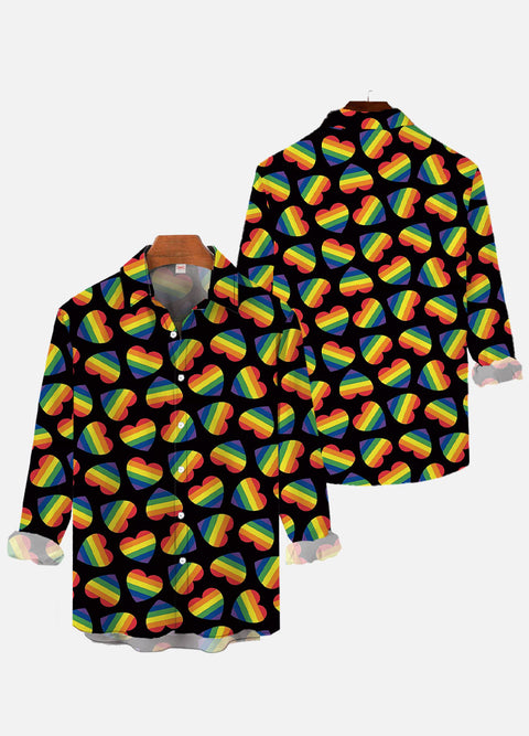 Valentine’s Day Rainbow Doodle Style Cute Hearts On Black Printing Long Sleeve Shirt