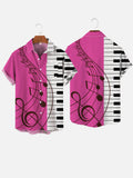 Pink And White Splicing Piano Keys And Musical Notes Sheet Music Printing Breast Pocket Short Sleeve Shirt