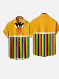 Yellow And Contrast Stripe Stitching Cartoon Characters Printing Cartoon Costume Short Sleeve Shirt