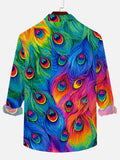 Fashion Rainbow Peacock Feather Floral Hippie Printing Long Sleeve Shirt