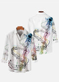 Summer Hawaiian Casual Colored Lines And Music Notes Printing Long Sleeve Shirt