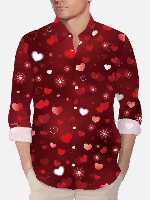 Valentine's Day Red White Hearts Printing Long Sleeve Shirt