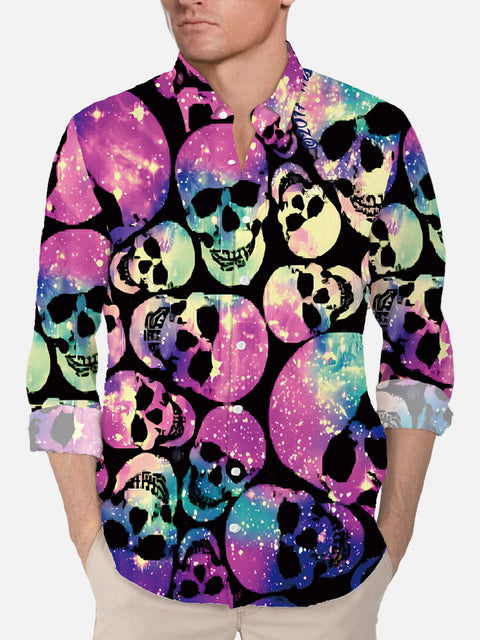 Funny Psychedelic Flash Horror Skulls Printing Long Sleeve Shirt