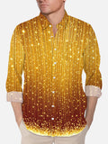 Retro Disco Gradient Gold Glitter And Star Printing Breast Pocket Long Sleeve Shirt