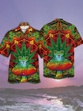 Eye-Catching Psychedelic Magic Mushrooms And Frogs Printing Cuban Collar Hawaiian Short Sleeve Shirt