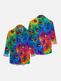 Fashion Rainbow Peacock Feather Floral Hippie Printing Long Sleeve Shirt