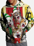 Merry Chrismas Cute Pet Cats Party Printing Hooded Sweatshirt