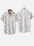 Colorful Hand-Painted Sci-Fi Spaceships And Drones Printing Breast Pocket Short Sleeve Shirt
